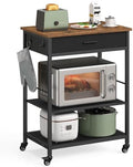 VASAGLE Kitchen Island Cart with Storage, Drawer, Adjustable Shelf, 2 Hooks | Portable Kitchen island On Wheels, Small Cart, 23.6" Width, Rustic Brown and Ink Black, BARNET Collection UKKI007KD01