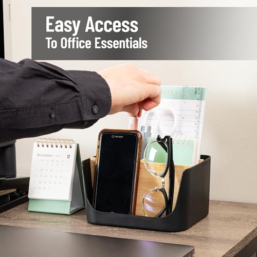 Mind Reader 5-Compartment Desktop Organizer, Adjustable Caddy, Plastic and Wood, Black