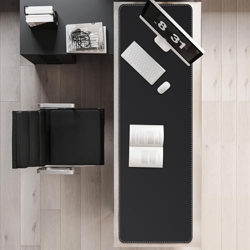 Mydours Extra Long 63" x 19.7" Desk Mat, PU Leather & Cork Mouse Pad, Black