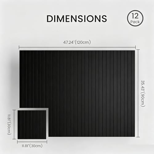 Large Felt Bulletin Board 48"x 36"-12 Felt Tiles Cork Board Wall Panels Home Office Wall Fabric Pin Board for Classroom/Kids Art Display/Photo Picture Wall/Acoustic,Self-Adhesive,Black