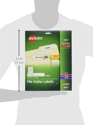 Avery File Folder Labels with TrueBlock Technology, Permanent Adhesive, 2/3" x 3-7/16", Laser/Inkjet, 150 Labels (08593) (Pack of 4)