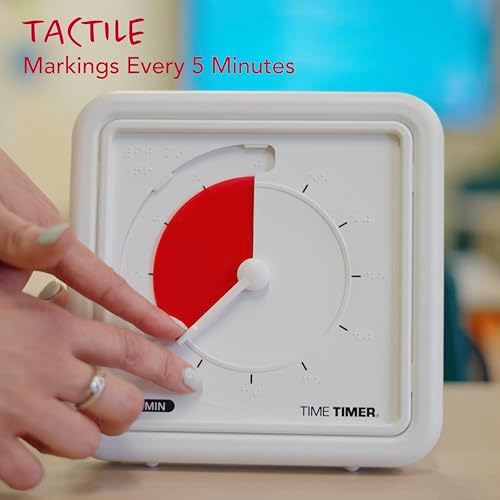 Time Timer® Numberless Braille 8-Inch Visual Timer – 60-Minute Countdown Silent Clock with Tactile Features & High-Contrast Disappearing Disk, Desk Timer for Kids, Office, Seniors, ADHD, Autism - Red