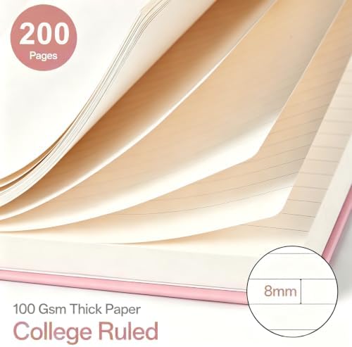 Hardcover Spiral Notebooks, 8.3" x 6.3" Lined Journal Set, 100 GSM Bleed-Resistant Paper, 200 Pages Twin-Wire Bound Notebook with Elastic Band & Category Stickers for Office, School