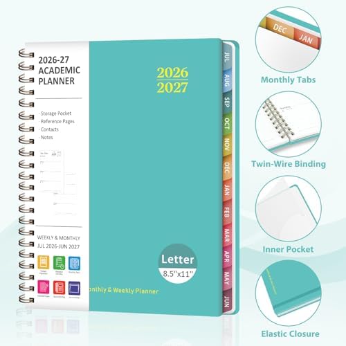 Planner 2026-2027, Weekly and Monthly Academic Planner, July 2026 - June 2027, Hardcover Calendar Agenda Book for School Year Planning, School Supplies for Teacher and Student, Letter Size(8.5'' x 11'')