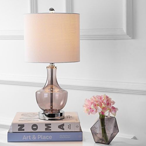 JONATHAN Y Colette 20" Glass Mini Bedside Table Lamp, Smoke Gray