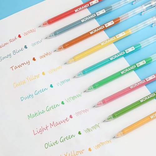 9 Colored Gel Pens Set, 0.6mm Fine Point for Black Paper & White Paper, Pens for Journaling, Adult Coloring Books, Bible, Drawing, Note Taking, Art & Journaling Supplies (Morandi-Cheerful Color)