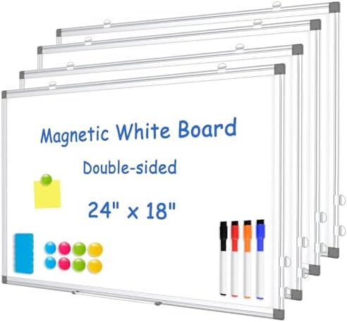 Double-Sided White Board Dry Erase Magnetic Whiteboard Wall 24x18, 4-Pack