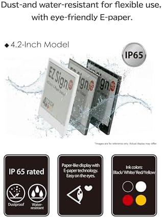 [Santek] EZ Sign NFC E-Paper Display – No Battery, Ultra-Thin 0.13”, Rewritable 4-Color Digital Display, App-Controlled (iOS/Android/PC), IP65 (Black, 4.2" 6pcs, No Stand and Clip Included)