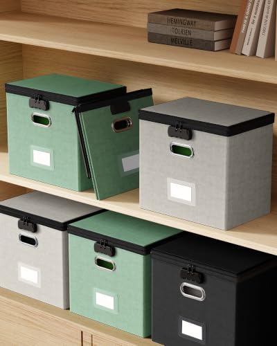Oterri Lockable File Box Small 2-Pack Hanging Organizer for Letter-Size | Dustproof Lid. 3 Mesh Pockets. Collapsible Scratch-Resistant GRS Linen. Slide Rails. Office, Home, Dorm