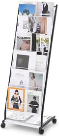 VEVOR Brochure Display Rack, 6-Tier Magazine Literature Display Stand, Floor Standing Magazine Rack Newspaper Catalog Holders, Movable with 4 Wheels (2 Lockable) for Shop Exhibitions Office, 6 Pockets