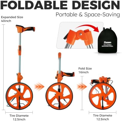 Zozen Measuring Wheel Digital Display, Imperial/Metric,12.5” Orange Roller
