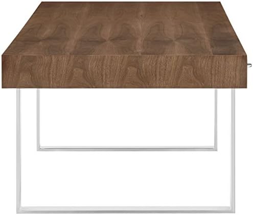 Modway Tinker Contemporary Modern Wood and Stainless Steel Office Desk With Two Drawers in Walnut