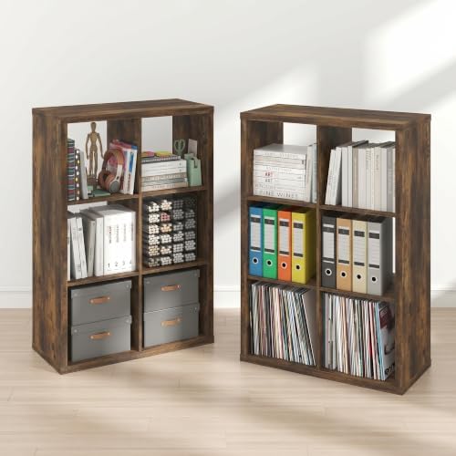 Furinno Cubicle Book Shelf Set of 2, 6-Cube Bookshelf, Amber Pine