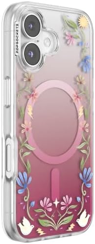 PopSockets iPhone 16 Phone Case with MagSafe, Wireless Charging Compatible, Disney - Boho Wildflowers Maroon