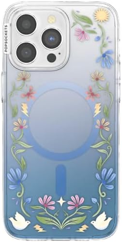 PopSockets iPhone 15 Pro Max Phone Case with MagSafe, Wireless Charging Compatible, Disney - Boho Wildflowers Blue