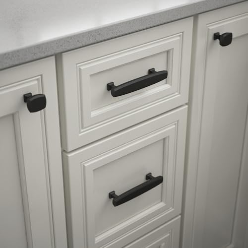 Franklin Brass 10 Pack Matte Black Cabinet Handles 3-3/4 inch (96mm) Kitchen Cabinet Handles and Drawer Pulls for Cupboards and Dressers |Beveled