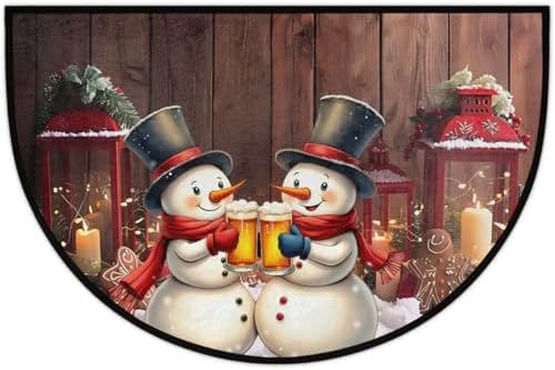 Christmas Snowman Half Round Door Mat Non Slip Washable Xmas Semi Circle Area Rug Absorbent Soft Decoration Half Moon Rug Floor Mat for Indoor Kitchen Bathroom Patio Front Door Mat Decor