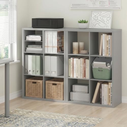 Furinno Cubicle Book Shelf Set of 2, 6-Cube Bookshelf, Light Grey