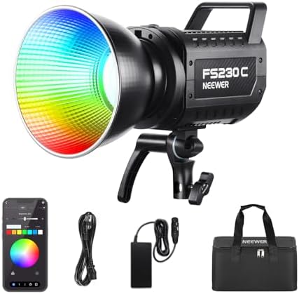 NEEWER 230W High Power RGB LED Video Light, APP/2.4G Control, 2500K-7500K 23000lux/1m COB Continuous Output Lighting, 17 Effects CRI95+ Bowens Spotlight for Studio Photography Video Recording, FS230C