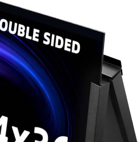 Heavy Duty Slide-in Folding Sandwich Board A-Frame Sidewalk Sign 24x36 Inch Black Coated Steel Metal Double-Sided Pavement Sign (2 Corrugated Plastic Poster Board)