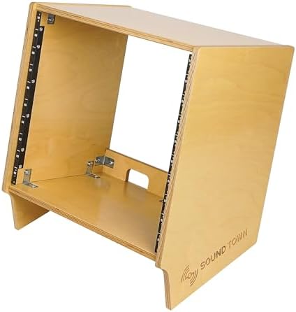 Sound Town DIY 10U Angled Desktop Turret Studio Rack with Solid Baltic Birch Plywood, Golden Oak, Assembly Required (SDRK-10SL)