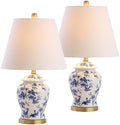 JONATHAN Y Penelope Ginger Jar 22" LED Table Lamp, Blue/White, Set of 2