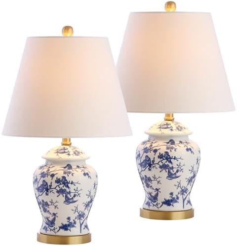 JONATHAN Y Penelope Ginger Jar 22" LED Table Lamp, Blue/White, Set of 2