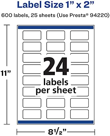 Avery® Matte White Rectangle Labels, Sure Feed® Technology, 1" x 2", 600 Matte White Printable Labels