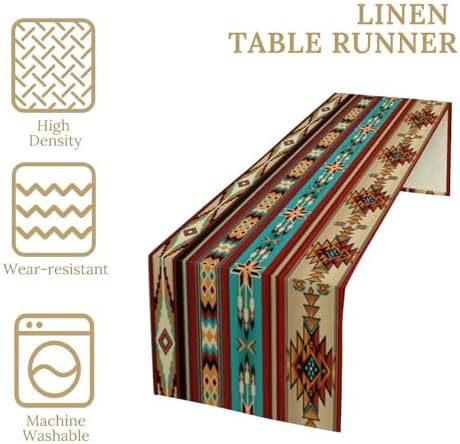 Aztec Southwest Table Runner, Ethnic Style Design Geometric Triditional Kitchen Table Runners Table Setting Decor for Garden Farmhouse Wedding Party Holiday Dinner Home, 13x36 Inch