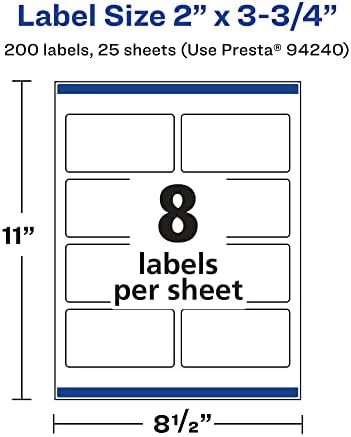 Avery Printable Durable White Rectangle Labels, Sure Feed Technology, 2" x 3.75", Print-to-the-Edge, Waterproof Labels, Laser & Pigment-Based Inkjet Compatible, 200 Total