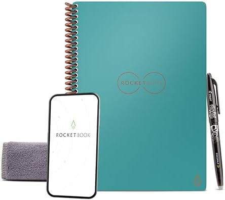 Rocketbook Core Reusable Spiral Notebook, Executive Size 6x8.8, Teal - Dotted Pages, App-Connected, Erasable, Durable Cover, Ideal for School, Work, and Creative Projects