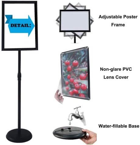 YDisplay Sign Holder Stand 11x17inches Pedestal Floor Standing Poster Stand with Base Height Adjustable Both Landscape Or Portrait Displayed,Black