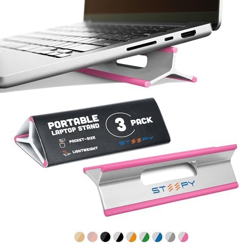 Steepy Portable Laptop Stand for Desk – Adjustable Height, & Portable Laptop Holder – Ergonomic Computer Stand for Cooling & Comfort – Slip-Proof, Sturdy Design – Universal Fit for 13-17 Inch Devices