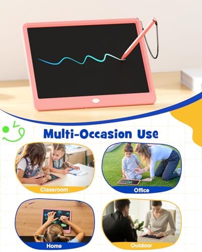 ORSEN LCD Writing Tablet 12 Inch, Colorful Doodle Board Drawing Tablet, Erasable Reusable Writing Pad, Educational for 3-8 Year Old Girls Boys(Pink)