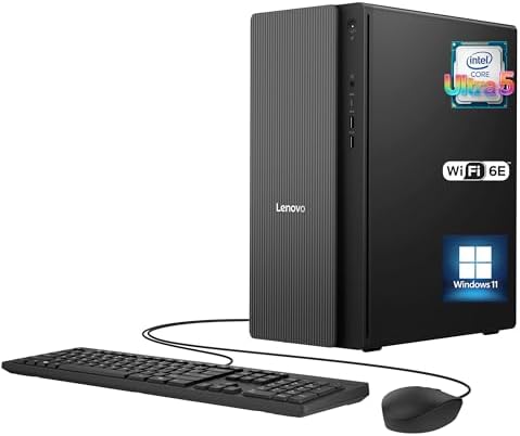 Lenovo IdeaCentre Tower Desktop Computer • 10-core Intel Ultra 5 225 Processor • 32GB DDR5 • 1TB SSD • Office 365 for The Web • HDMI + VGA, Wi-Fi 6E • Wired Keyboard & Mouse • Windows 11
