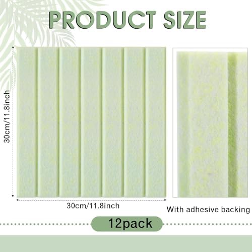 Honoson 12 Pack Felt Bulletin Board Self Adhesive Wall Tiles, Sage Green