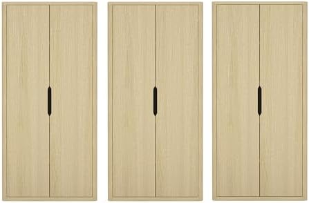 Manhattan Comfort Rivington Bookshelf 79 in Tall 5-Tier Bookcase, Modern Soft Close Storage Cabinet, Handle-Free, Round Corner Design for Living Room, Bedroom, or Home Office, Set of 3 in Natural Oak