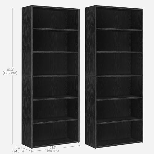 VASAGLE Set of 2 6-Tier Open Bookshelves, Adjustable Storage Shelves