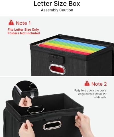 Oterri Lockable File Box Small 2-Pack Hanging Organizer for Letter-Size | Dustproof Lid. 3 Mesh Pockets. Collapsible Scratch-Resistant GRS Linen. Slide Rails. Office, Home, Dorm