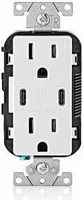 Leviton 30W (6A) USB Dual Type-C/C Power Delivery In-Wall Charger with 15A Tamper-Resistant Outlet, USB Charger for Smartphones, Tablets, Laptops, T5635-W, White