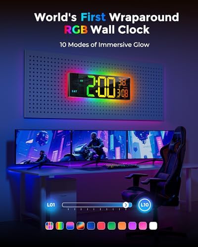 EASYERA 16.5" Large Digital Wall Clock with BT Sync, 11 RGB Lights