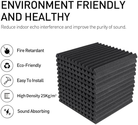Focusound 80 Pack Acoustic Foam Panels 1" x 12" x 12" Sound Proof Foam Panles Soundproofing Noise Cancelling Wedge Panels for Home Office Recoding Studio with 420PCS Double-Side Adhesive