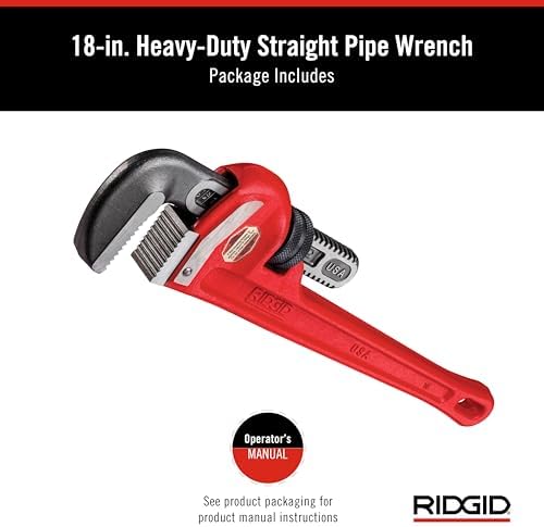 RIDGID 31025 Model 18 Heavy-Duty Straight Pipe Wrench, 18-inch Plumbing Wrench