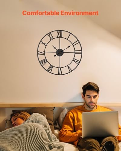 VEVOR Large Wall Clock, 24 in Wall Clock Roman Numerals, Battery Operated Non Ticking Classic Decorative Round Clocks, for Living Room Bedroom Office Kitchen Dining Room Home Decor