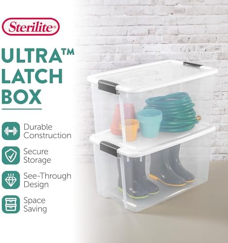 Sterilite Ultra Latch Box with Lids for Home and Office, 70 Quart, 4-Pack