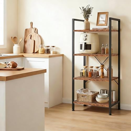 4 Tier Bookshelf, Free Standing Bookcase with Open Storage Shelves