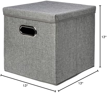 Amazon Basics Foldable Burlap Cloth Cube Storage Bins with Lid, Collapsible Organizing Containers, Stackable and Sturdy, Gray, (Pack of 10)