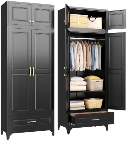 SteeLoong 86”H Metal Wardrobe Cabinet,Armoire Wardrobe Closet with Drawer