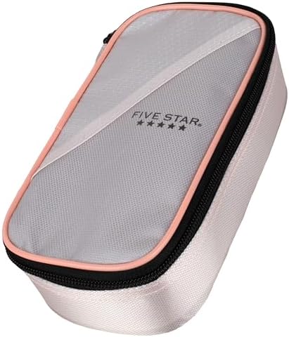 Five Star Pencil Pouch Zipper High-Capacity Storage Organizer Case for Office Supplies Earbuds Chargers Cables Makeup, Tan/Pink (500212C)