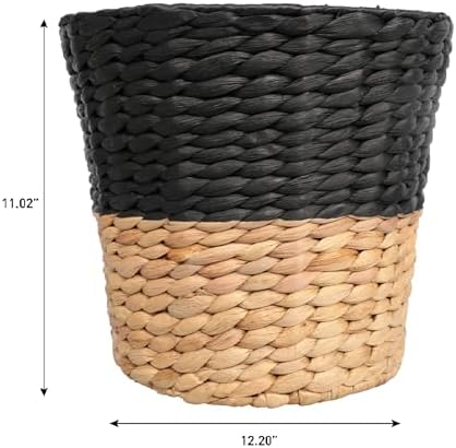 happimess Toby 3.1 Gal Water Hyacinth Wastebasket, Black/Natural, Set of 2